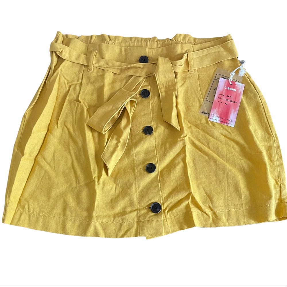 Mustard belted mini skirt
